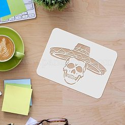 大きなプラスチック製の再利用可能な描画絵画ステンシル テンプレート  スクラップブック、布地、タイル、床、家具、木材の塗装用  長方形  スカル模様  297x210mm&nbsp;DIY-WH0202-127