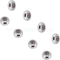 304ステンレススチールビーズ  内部のゴムと  スライダービーズ  ロンデル  ステンレス鋼色  6x3mm  ゴム穴：2mm  30個/箱&nbsp;STAS-UN0009-01P