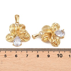 304ステンレススチールラインストーンペンダント  花のチャーム  ゴールドカラー  24.5x23x7.5mm  穴：7x3mm&nbsp;STAS-P438-34G