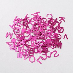 オーナメントアクセサリープラスチック製スパンコール/スパンコールビーズ  アルファベット  濃いピンク  5.5x5.5~6x0.1mm&nbsp;X-PVC-E001-12-YD03