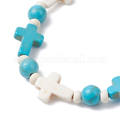 Synthetic Turquoise Beaded Stretch Bracelets for Men Women&nbsp;BJEW-JB12373-01