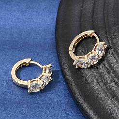 Brass Pave Cubic Zirconia Hoop Earrings&nbsp;KK-CBACA55-06G