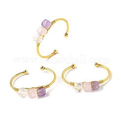 Natural Rose Quartz & Amethyst & Crystal Quartz Beads Cuff Bangles for Women&nbsp;BJEW-Q035-01G-03
