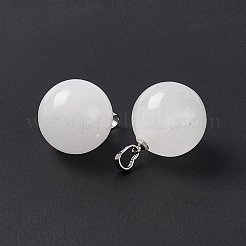 天然石クオーツクリスタルペンダント  ロッククリスタルペンダント  プラチナトーンの真鍮パーツ  丸いチャーム  22x18mm  穴：3x6mm&nbsp;G-G926-02P-14