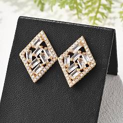 菱形真鍮マイクロパヴェクリアキュービックジルコニアスタッドピアス（女性用）  カドミウムフリー＆鉛フリー  長持ちメッキ  ラックめっき  ゴールドカラー  19.5x14.5mm&nbsp;EJEW-G428-05G