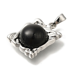真鍮チャーム  ガラスと  スクエアチャーム  丸カン付き  プラチナ  18x14x6mm  穴：4.5x3mm&nbsp;KK-K388-25G