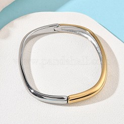 304ステンレススチール製ヒンジ付きバングル  女性用幅広バングル  ゴールデン·ステンレス鋼色  3/8インチ（0.85cm）  内径：2-3/8x2-1/8インチ（6.05x5.35cm）&nbsp;BJEW-B158-05G-03