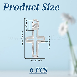 中空スターリングシルバークロスチャーム6個925個  スタンプ925個付き  銀  12.5x7x1.4mm  穴：1.8mm&nbsp;STER-DR0001-32
