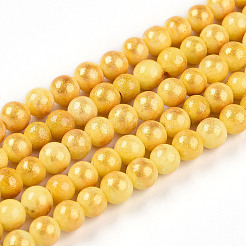 天然石馬山ジェイドビーズ連売り  ラウンド  染め  ゴールド  4~5mm  穴：0.7mm  約92~95個/連  15.35~15.75インチ（39~40cm）&nbsp;G-A255-A01-04D