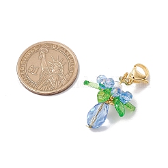 ガラス、アクリル、貝殻パールの花のペンダント装飾  ステンレススチール製ロブスタークロウ留め金304個付き  ライトスカイブルー  44~46mm&nbsp;HJEW-MZ00209-02