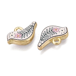 プリント合金ペンダント  ラックめっき  花のチャームが付いた鳥  カドミウムフリー＆ニッケルフリー＆鉛フリー  ゴールドカラー  グリーン  11x18x4mm  穴：1.6mm&nbsp;PALLOY-SZC0008-06A