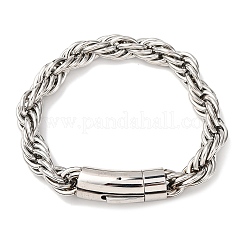 304ステンレススチールロープチェーンブレスレット男性用女性用  ステンレス鋼色  8-7/8x3/8インチ（22.6x1cm）&nbsp;BJEW-C124-03B-P