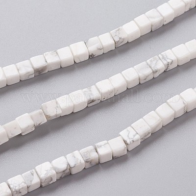 天然石ハウライトビーズ連売り  キューブ  4x4x4mm  穴：0.7mm  約93個/連  15.75インチ（40cm）&nbsp;G-F631-K11-1