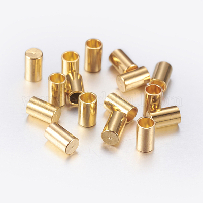 真鍮製コードエンドパーツ  エンドキャップ  コラム  ゴールドカラー  5x3mm  内径：2mm&nbsp;X-KK-K192-09G-1