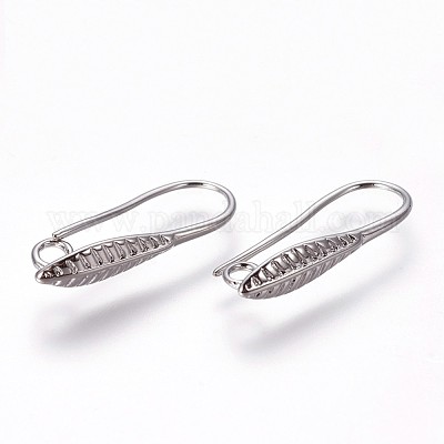 真鍮のピアスフック  水平ループ付き  プラチナ  20.5x8.5x4mm  穴：1.6mm  20ゲージ  ピン：0.8mm&nbsp;KK-L177-26P-1
