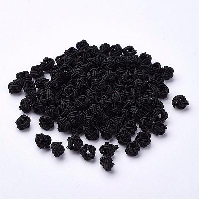 ポリエステルファブリックビーズ  ラウンド  ブラック  6x5mm  穴：4mm  約200個/袋&nbsp;WOVE-N002-05-1