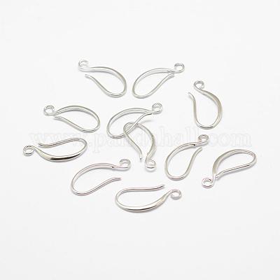 真鍮のピアスフック  水平ループ付き  長持ちメッキ  プラチナメッキ  21x9x1.5mm  穴：2mm  21ゲージ  ピン：0.7x0.8mm&nbsp;KK-F714-06P-1