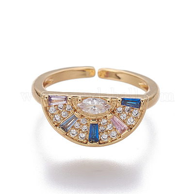 Brass Cubic Zirconia Cuff Rings&nbsp;RJEW-O035-02G-1