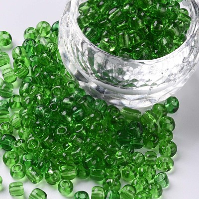 ガラスシードビーズ  トランスペアレント  ラウンド  グリーン  6/0  4mm  穴：1.5mm  約4500ビーズ/ポンド&nbsp;SEED-A004-4mm-7-1