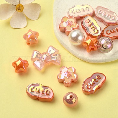 アクリルビーズ  混合図形  オレンジ  8~51x8~51x6~27.5mm  穴：1.8~3.8mm&nbsp;OACR-YW0001-70D-1
