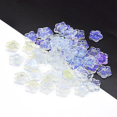 透明ガラスビーズ  花  クリアAB  12x13x3mm  穴：1.2mm&nbsp;GLAA-YW0003-12-1