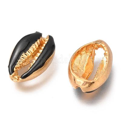 合金ビーズ  エナメル  シェル  18KGP本金メッキ  ブラック  19~20x12~12.5x6mm&nbsp;ENAM-J642-10-1