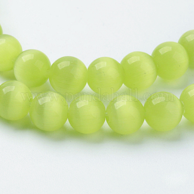 キャッツアイビーズ  ラウンド  黄緑  6mm  穴：1mm  約66個/連  14.5インチ/連&nbsp;CER06-1