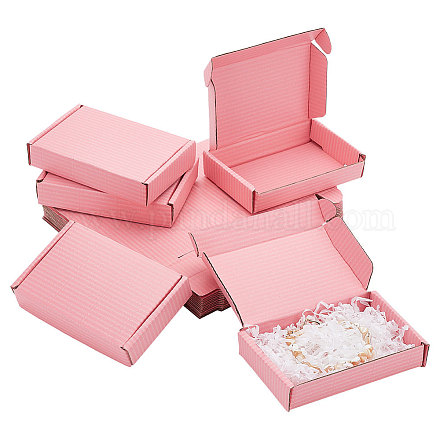 折りたたみ可能な厚紙のメーラーボックス 配送ボックス 長方形 ピンク 完成品:12.7x8.2x2.8cm CON-WH0098-06A-1