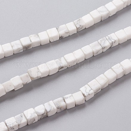 天然石ハウライトビーズ連売り  キューブ  4x4x4mm  穴：0.7mm  約93個/連  15.75インチ（40cm）&nbsp;G-F631-K11-1