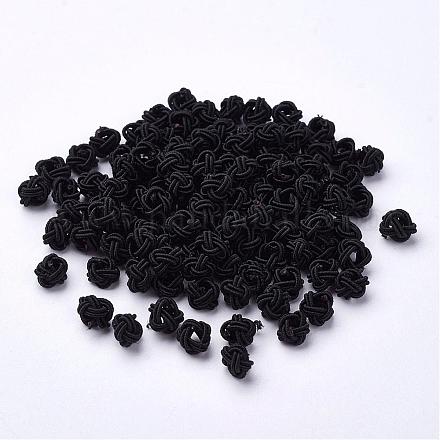 ポリエステルファブリックビーズ  ラウンド  ブラック  6x5mm  穴：4mm  約200個/袋&nbsp;WOVE-N002-05-1