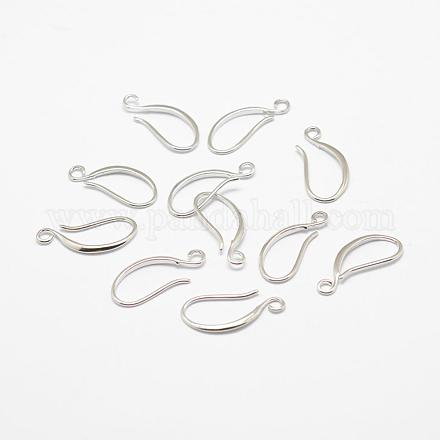 真鍮のピアスフック  水平ループ付き  長持ちメッキ  プラチナメッキ  21x9x1.5mm  穴：2mm  21ゲージ  ピン：0.7x0.8mm&nbsp;KK-F714-06P-1