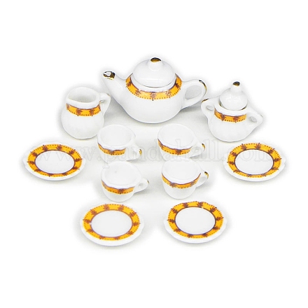 ミニ陶器ティーセット  ティーポットを含む  ティーカップ  食器  ドールハウスアクセサリー用  小道具の装飾のふりをする  ゴールド  9~20mm&nbsp;WG71731-01-1
