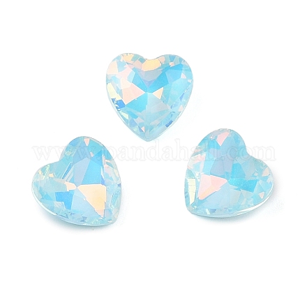 ガラスカボション  多面カット  ハート  シアン  10x10x4.5mm  45個/セット&nbsp;GLAA-N0028-08D-1