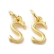 Brass Pendants, Cadmium Free & Nickel Free & Lead Free, with Jump Ring, Letter S, 10x5x1.5mm, ring: 5~6x0.8~1mm, inner diameter: 3~4mm