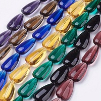 ガラスビーズ連売り  ティアドロップ  ミックスカラー  25x15mm  穴：1mm  約13個/連  12.5インチ&nbsp;GS051