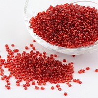 12/0 ガラスシードビーズ  銀並ぶ丸い穴  ラウンド  レッド  2mm  穴：1mm  約3306個/50g&nbsp;X-SEED-A005-2mm-25