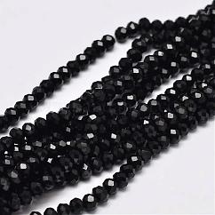 Faceted Rondelle Glass Beads Strands, Black, 3.5~3.8x2.5~3mm, Hole: 0.8~1mm, about 105~110pcs/strand, 29~31cm