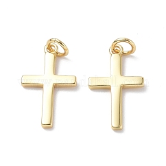 Brass Pendants, with Jump Ring, Cadmium Free & Lead Free, Cross Charm, Real 18K Gold Plated, 19x11.5x1.5mm, Ring: 5x0.8mm, Hole: 3.4mm