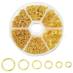 鉄製オープン丸カンセット1箱  混合サイズ  ラウンド  ゴールドカラー  18~21ゲージ  4~10x0.7~1mm  内径：2.6~8mm  10g /サイズ  6サイズ  約1000個/箱