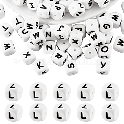 20Pcs White Cube Letter Silicone Beads 12x12x12mm Square Dice Alphabet Beads with 2mm Hole Spacer Loose Letter Beads for Bracelet Necklace Jewelry Making, Letter.L, 12mm, Hole: 2mm