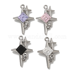 ラックメッキ合金ラインストーンペンダント  鉛フリー＆カドミウムフリー＆ニッケルフリー  スター  プラチナ  20x14x4.5mm  穴：1.2mm