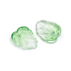 ツートンの透明ガラスチャーム  葉  ライムグリーン  13.5x10.5x3.5mm  穴：1.2mm&nbsp;X-GLAA-H016-15I