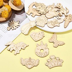 未完成の木の切り欠き  DIYクラフト用品  混合図形  フローラルホワイト  2.8~5x2.2~4.95x0.2cm  約100個/セット&nbsp;WOOD-CJC0001-17