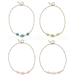 Ocean Synthetic Turquoise Starfish Turtle and Round Shell Pearl Beaded Necklaces&nbsp;NJEW-JN06168