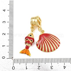 真鍮マイクロパヴェクリアキュービックジルコニアペンダント  エナメル  貝殻の形と魚のチャーム  ラックめっき  長持ちメッキ  鉛フリー＆カドミウムフリー  18KGP本金メッキ  レッド  34mm  穴：3mm&nbsp;CU-CBAFB7D-10G-06