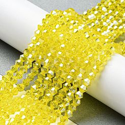 透明電気メッキガラスビーズ連売り  パール光沢メッキ  多面カット  双円錐形  きいろ  4x4mm  穴：0.8~1mm  約75~78個/連  28~29cm&nbsp;GLAA-F029-4mm-C21