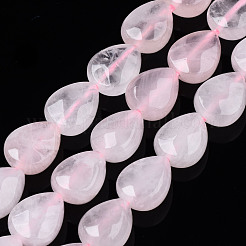 天然石ローズクォーツビーズ連売り  多面カット  ティアドロップ  10x8x5mm  穴：1mm  約38個/連  14.76インチ（37.5cm）&nbsp;G-R406-8x10-01-01