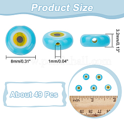 手作りのナザールボンジュウランプワークビーズ1本  フラットラウンド  ライトスカイブルー  8x3.2mm  穴：1mm&nbsp;LAMP-NB0001-86B