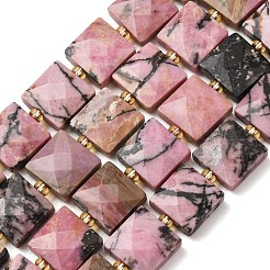 天然石ロードナイトビーズ連売り  多面カット  正方形  シードビーズで  10.5x10.5x4.5~5.5mm  穴：1mm  約31個/連  14.76~15.16''（37.5~38.5センチメートル）&nbsp;G-F839-A25-01