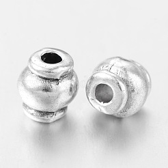 チベット風合金スペーサービーズ  鉛フリー＆カドミウムフリー  バレル  アンティークシルバー  約4.5mm長  穴：約1mm&nbsp;X-AB608